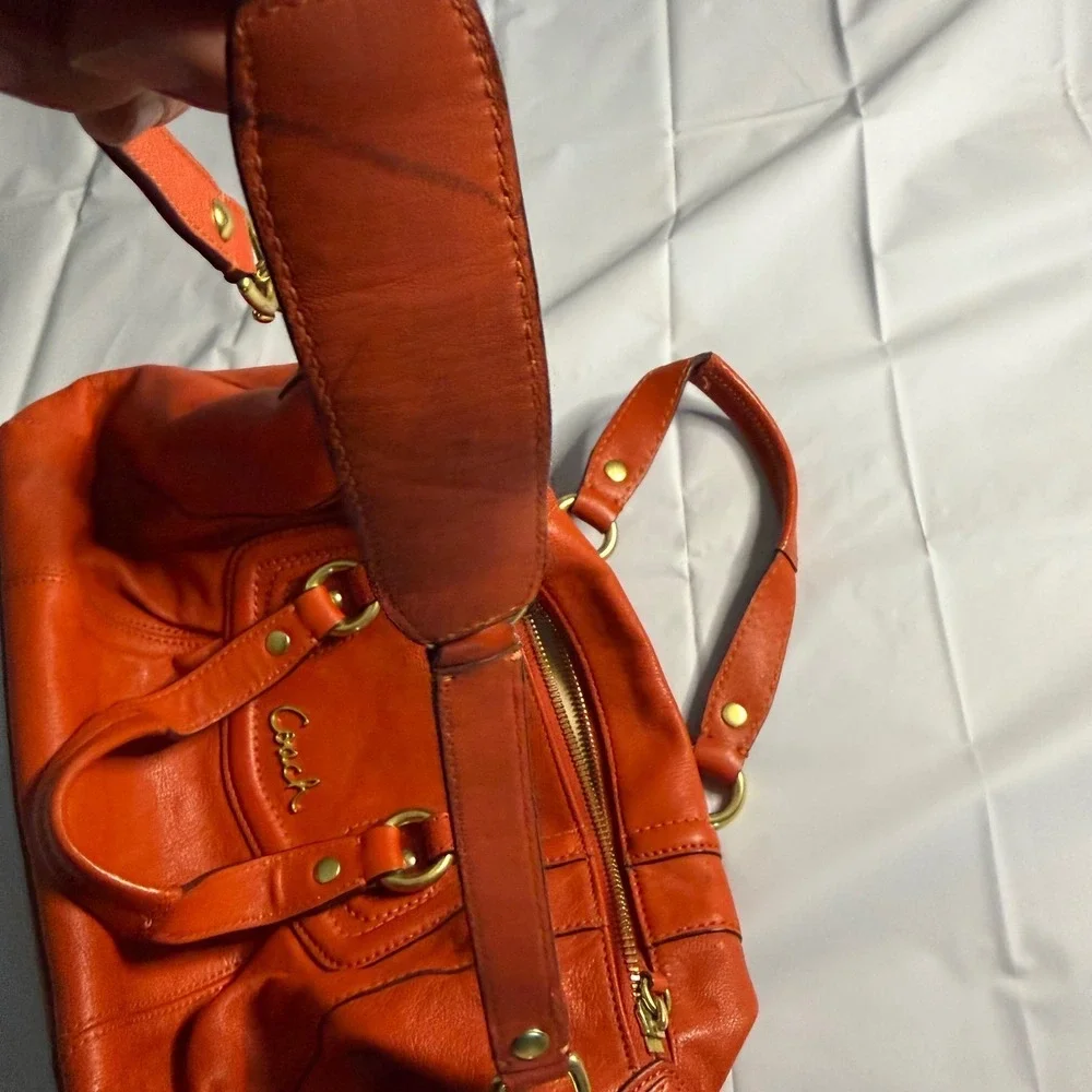 Coach Womens Kristin Sage Satchel Bag F19247 Orange Pebbled Leather Large Boho